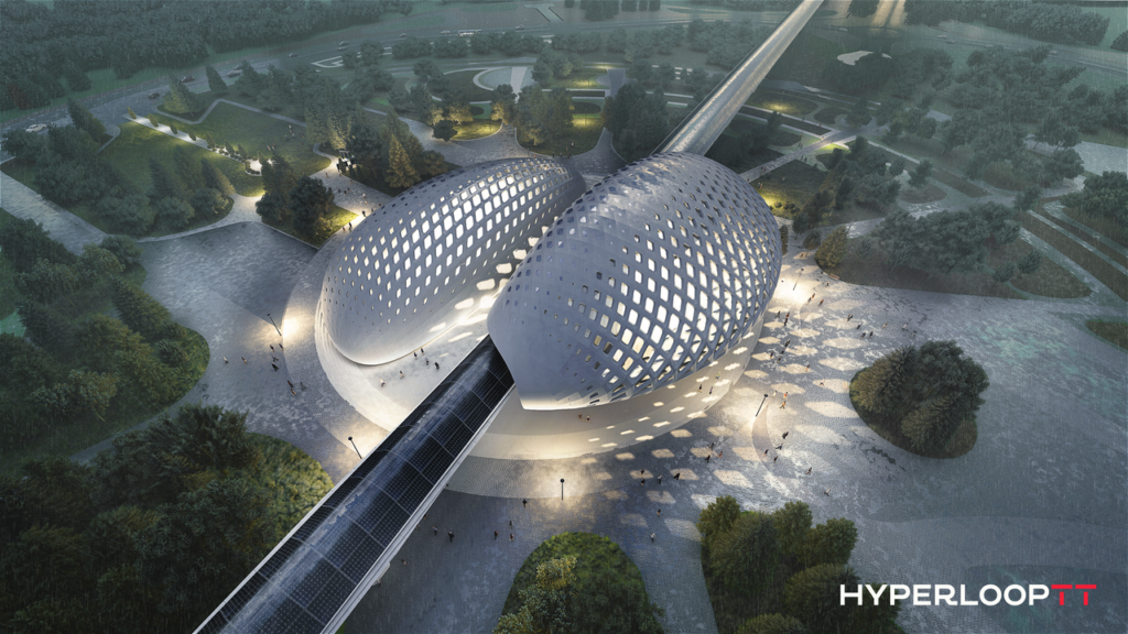 Render di una stazione progettata dalla compagnia HyperloopTT